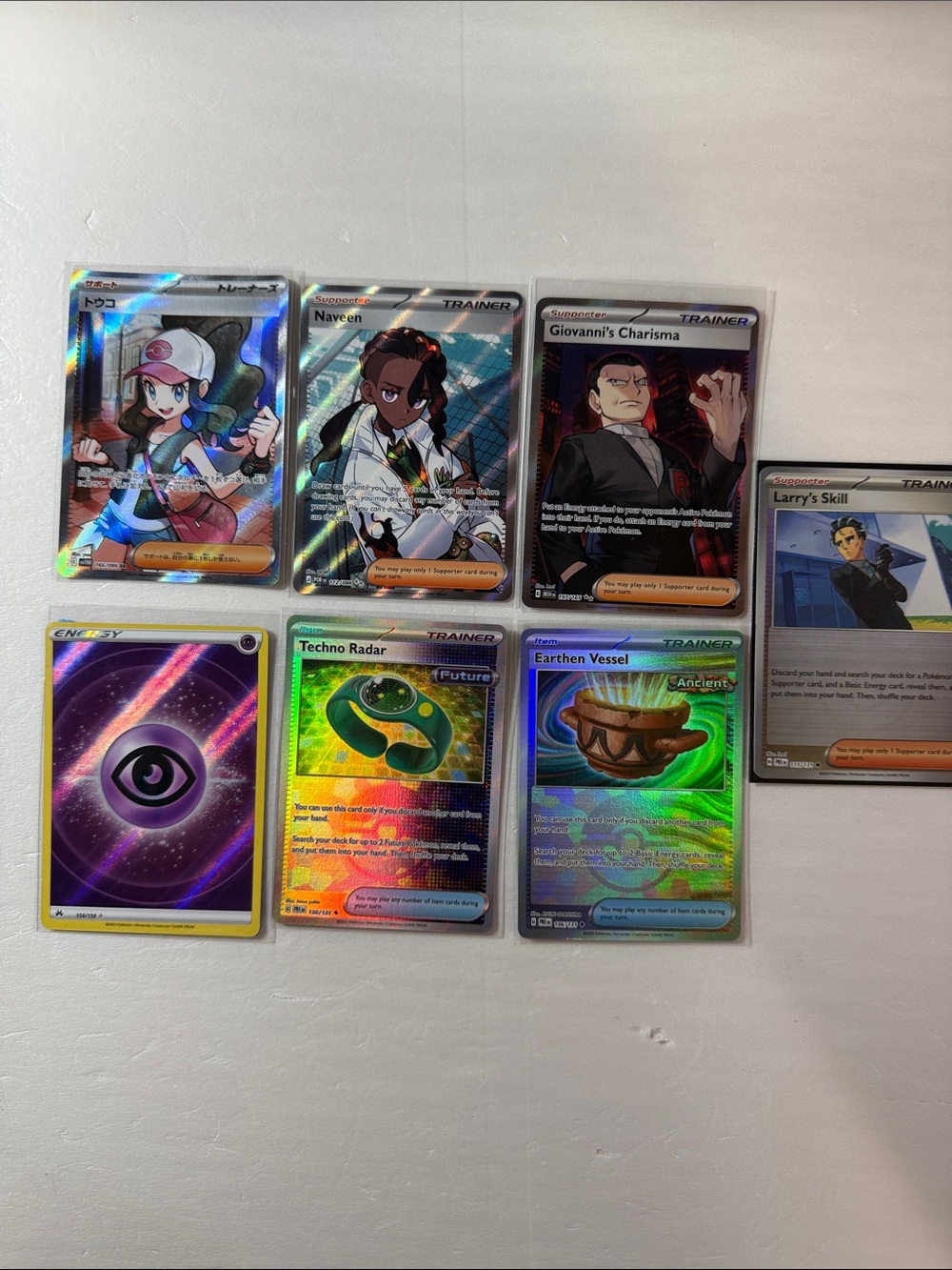 Pokemon Holo Trainer & Energy Card Set - Blue, Purple, Green